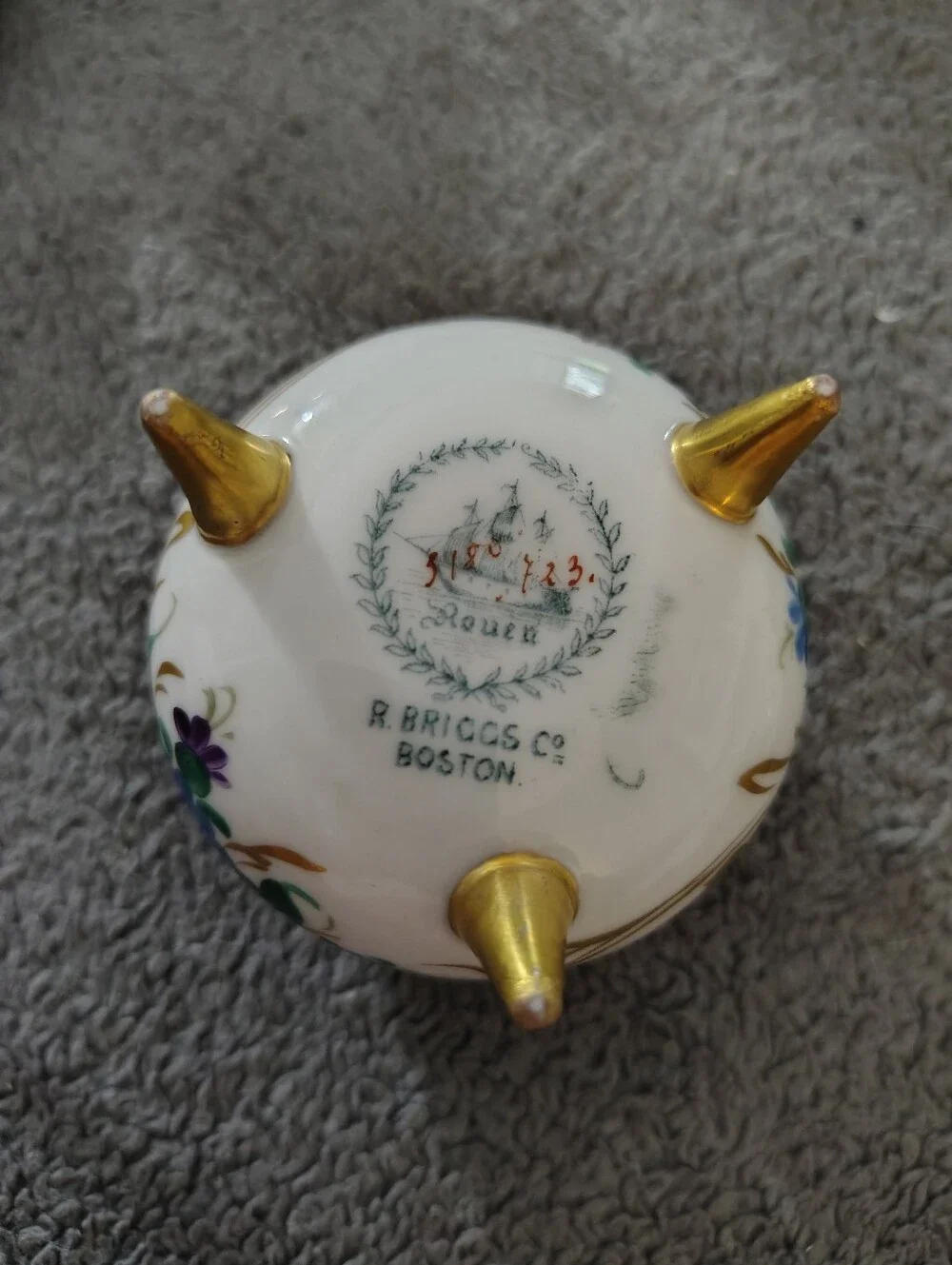 Vintage Footed Porcelain Sugar Bowl with Pink Rose and Gold Trim